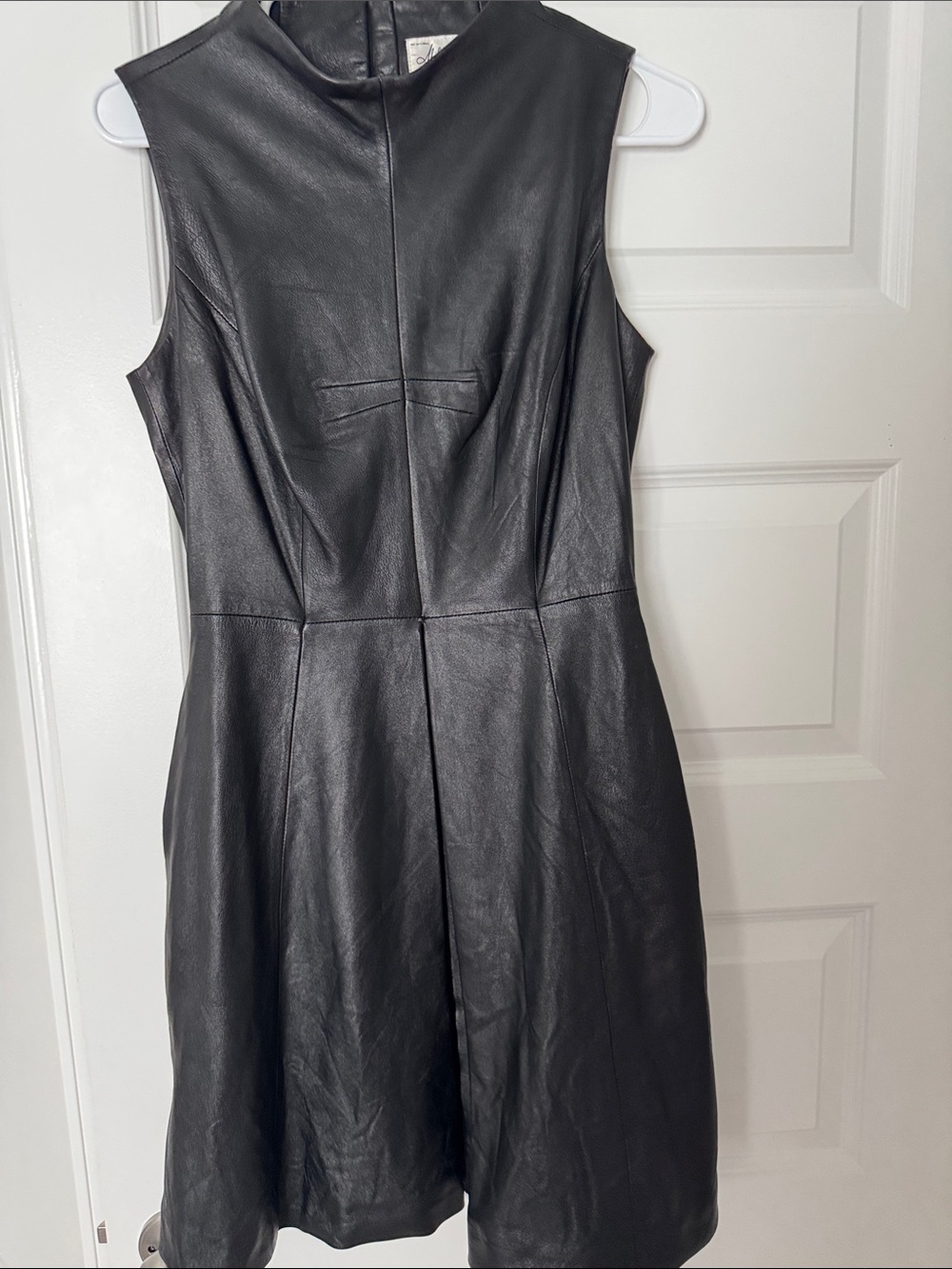 Milly of New York Sleeveless Black Leather Mini Dress